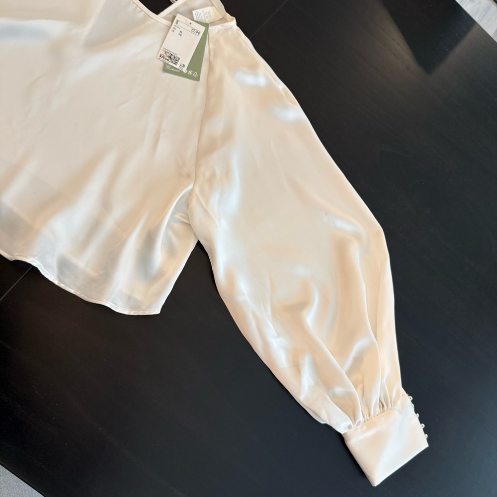 H&M Cream Crop Tie Back Blouse - Picture 4 of 12